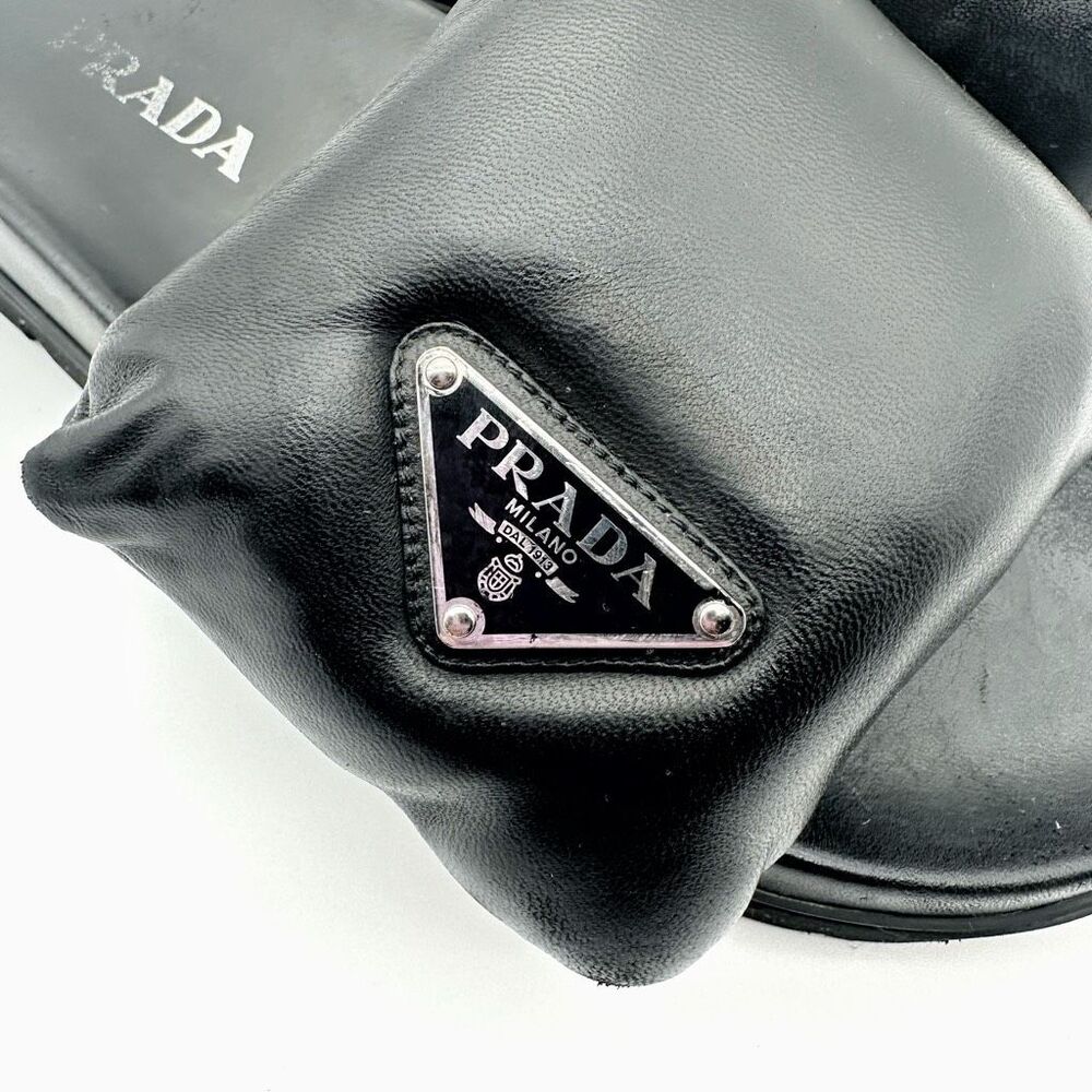 PRADA Soft Slider Sandals Padded Nappa Leather Size 39 Enamel Triangle Logo - Picture 7 of 13